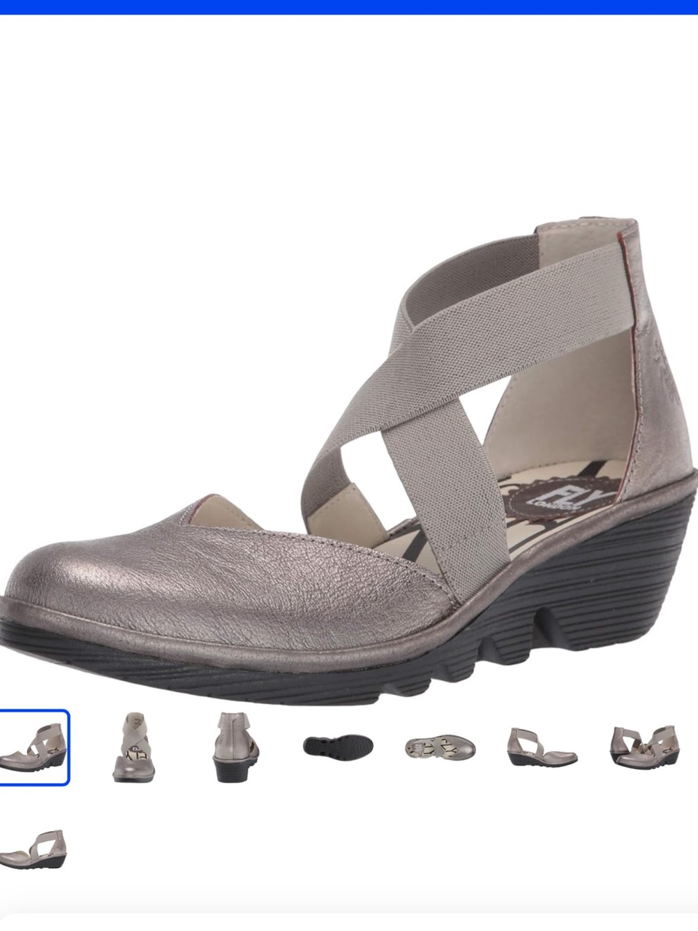 Fly London Paco pewter gray wedges with criss cross straps Size 37 = 6.5-7